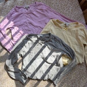 J. Crew Kids Pointelle Long Sleeve Tops - Set of Pink, Yellow, and Gray